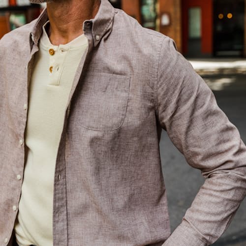 laydown image of Wrinkle Free Linen Long Sleeve Button Down