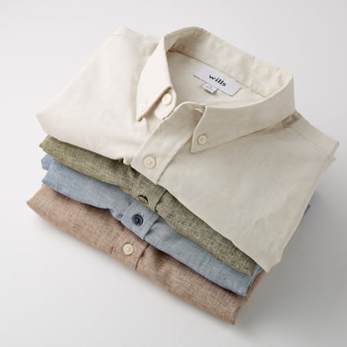 laydown image of Wrinkle Free Linen Short Sleeve Button Down