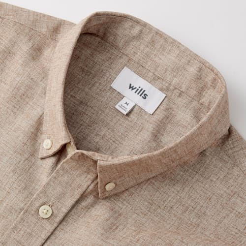 laydown image of Wrinkle Free Linen Short Sleeve Button Down