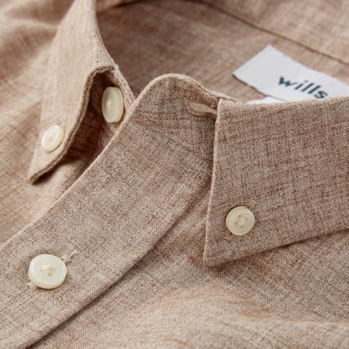laydown image of Wrinkle Free Linen Short Sleeve Button Down