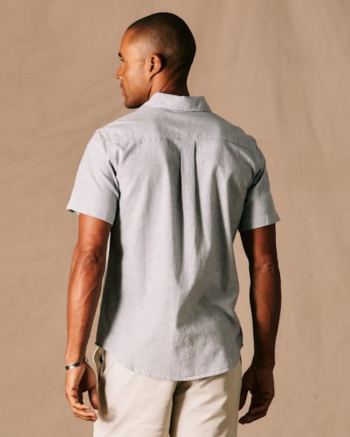 on model image of Easy Hemp Stripe Short Sleeve Shirt