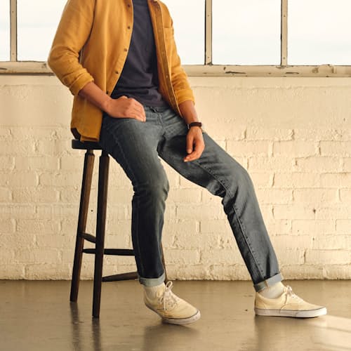 lifestyle image of Jones Slim Straight Denim Jeans