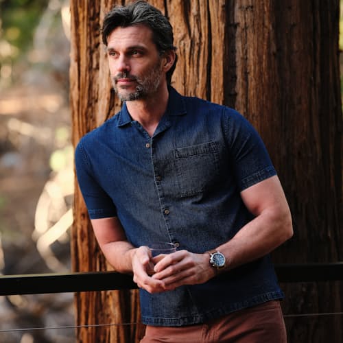 laydown image of Indigo Camp Overshirt