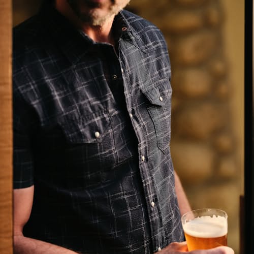 laydown image of S/S Western Kasuri Sashiko shirt