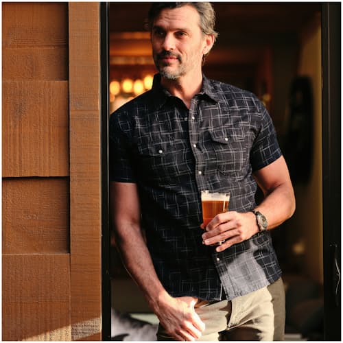 laydown image of S/S Western Kasuri Sashiko shirt