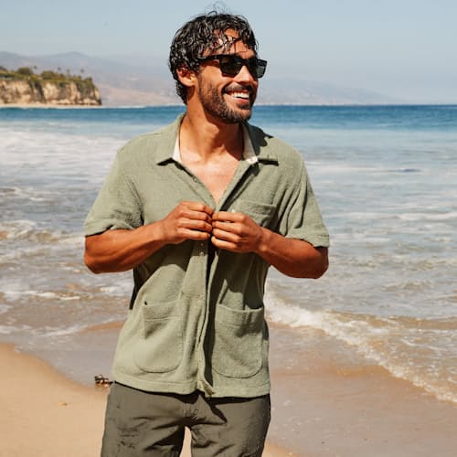 laydown image of Terry Snap Short Sleeve Shirt