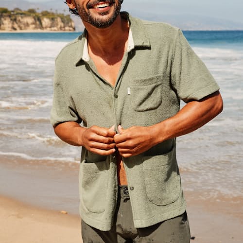 laydown image of Terry Snap Short Sleeve Shirt