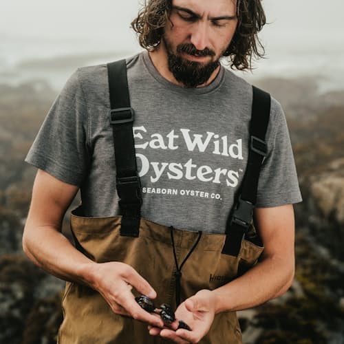 laydown image of Seawool Eat Wild Oysters T-Shirt