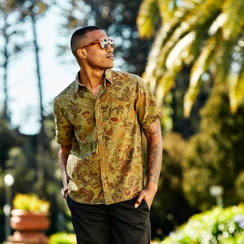 laydown image of Floral Camo Short Sleeve Shirt