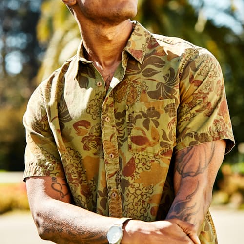 laydown image of Floral Camo Short Sleeve Shirt