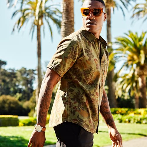 laydown image of Floral Camo Short Sleeve Shirt
