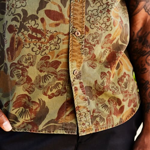 laydown image of Floral Camo Short Sleeve Shirt
