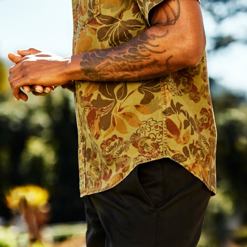 laydown image of Floral Camo Short Sleeve Shirt