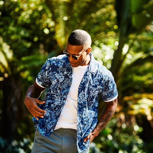 laydown image of SS Retro Hawaiian Printed Shirt
