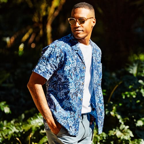 laydown image of SS Retro Hawaiian Printed Shirt