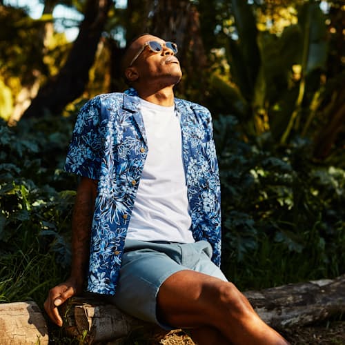 laydown image of SS Retro Hawaiian Printed Shirt
