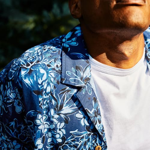 laydown image of SS Retro Hawaiian Printed Shirt