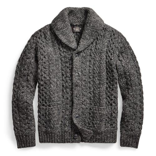 laydown image of Shawl Collar Cableknit Cardigan