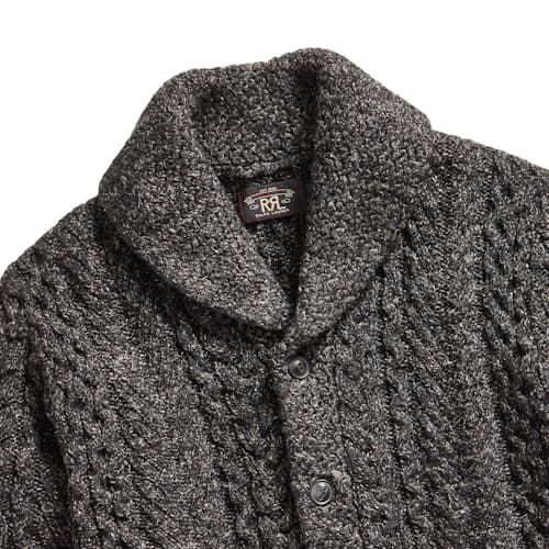 laydown image of Shawl Collar Cableknit Cardigan