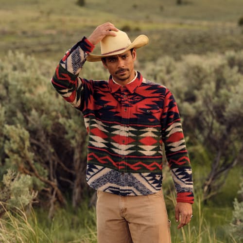 laydown image of Chunky Knit Jacquard Overshirt