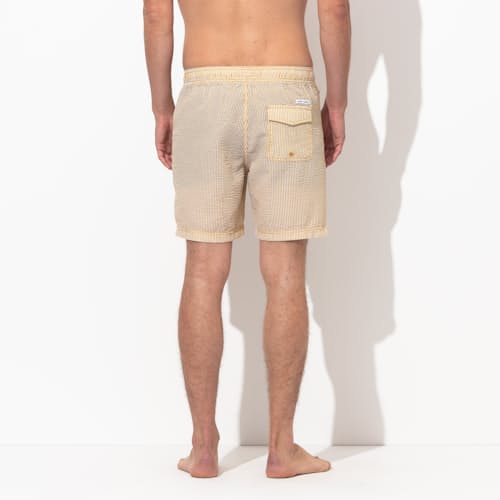 laydown image of Tallows Seersucker Swim Short - 6"