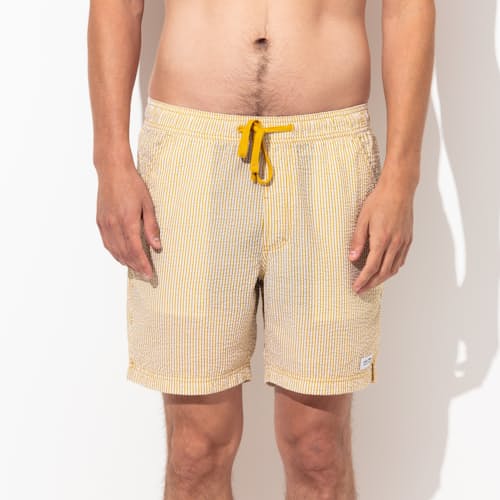 laydown image of Tallows Seersucker Swim Short - 6"