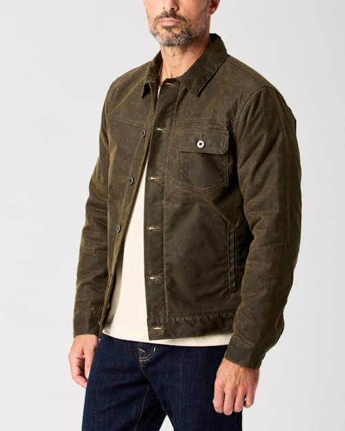 lifestyle image of Wool-Lined Waxed Trucker Jacket