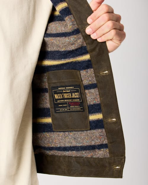 lifestyle image of Wool-Lined Waxed Trucker Jacket