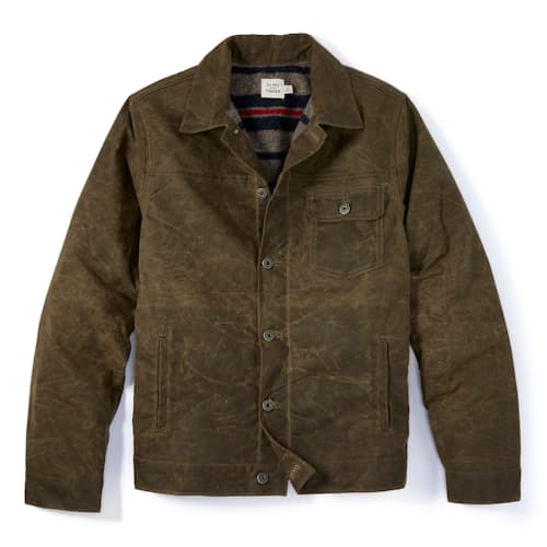 laydown image of Wool-Lined Waxed Trucker Jacket
