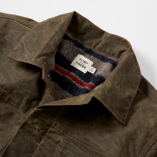 lifestyle image of Wool-Lined Waxed Trucker Jacket