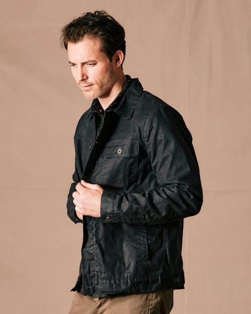on model image of Flannel-Lined Waxed Trucker Jacket - Tall