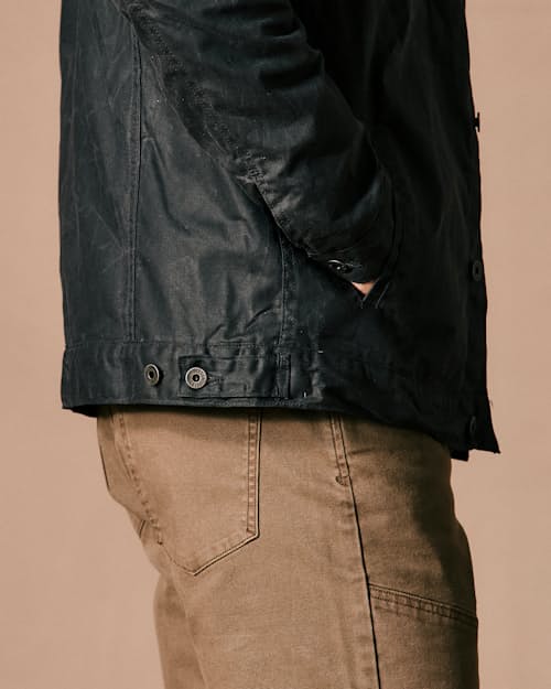 on model image of Flannel-Lined Waxed Trucker Jacket - Tall