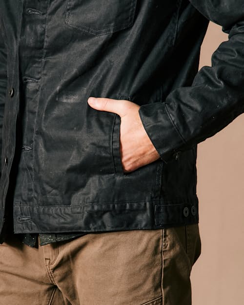 on model image of Flannel-Lined Waxed Trucker Jacket - Tall