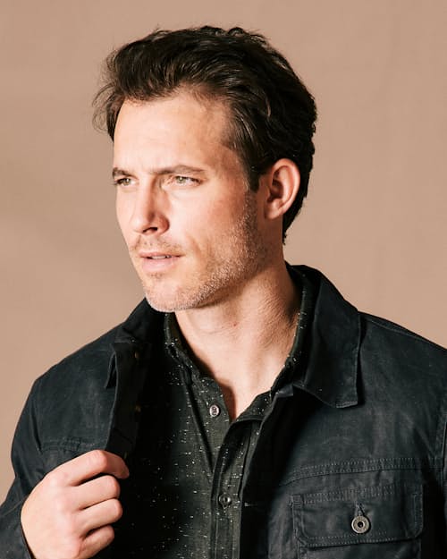 on model image of Flannel-Lined Waxed Trucker Jacket - Tall