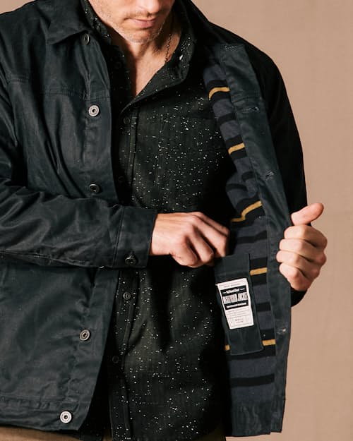 on model image of Flannel-Lined Waxed Trucker Jacket - Tall