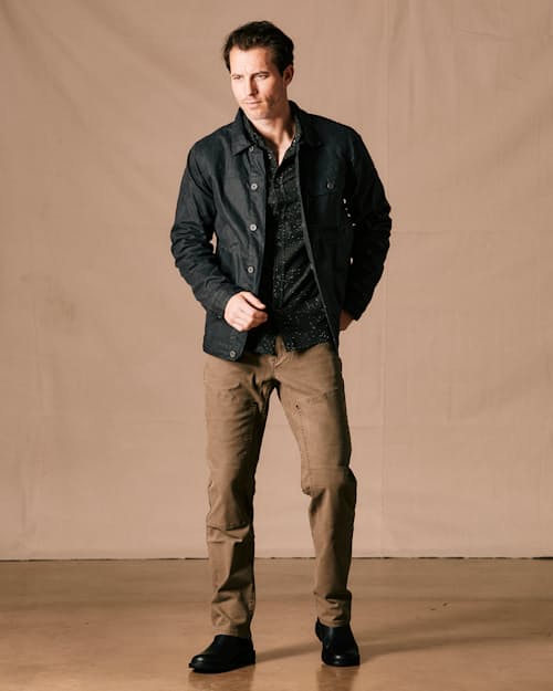 on model image of Flannel-Lined Waxed Trucker Jacket - Tall