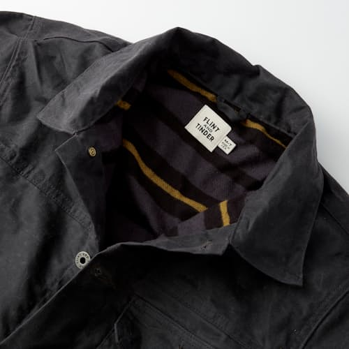 lifestyle image of Flannel-Lined Waxed Trucker Jacket - Tall