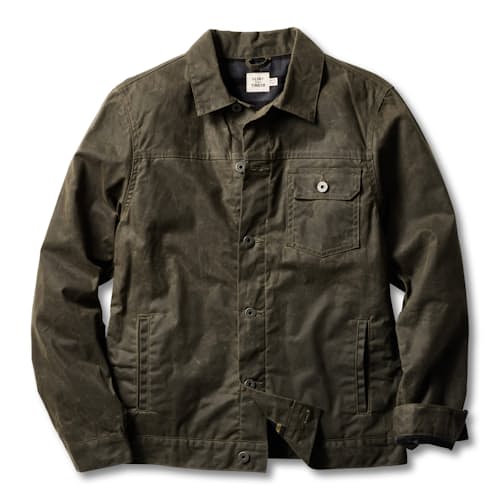 laydown image of Flannel-Lined Waxed Trucker Jacket - Tall