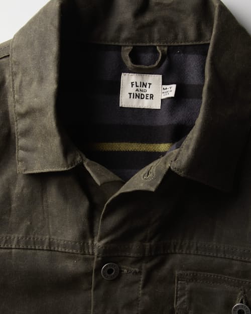 laydown detail image of Flannel-Lined Waxed Trucker Jacket - Tall