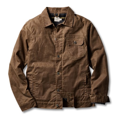 laydown image of Flannel-Lined Waxed Trucker Jacket - Tall