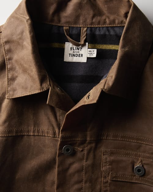 laydown detail image of Flannel-Lined Waxed Trucker Jacket - Tall