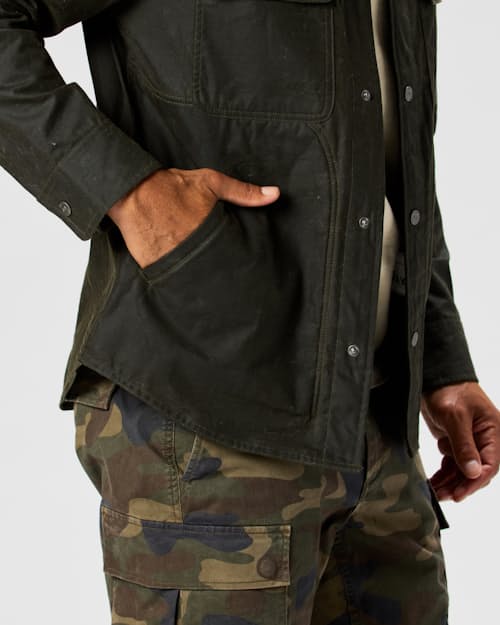 on model image of The Bighorn Waxed Shirt Jacket