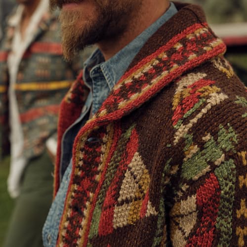 laydown image of Handknit Shawl Sweater Cardigan