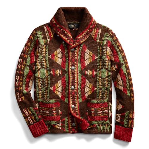 laydown image of Handknit Shawl Sweater Cardigan