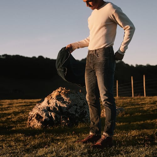 lifestyle image of Slim Narrow Stretch Denim Jeans