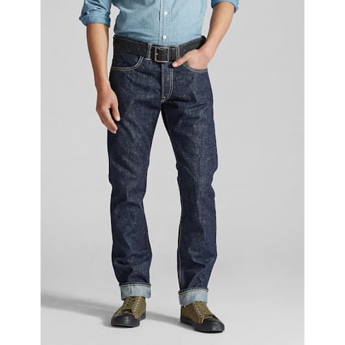 lifestyle image of Slim Fit Selvedge Denim Jeans