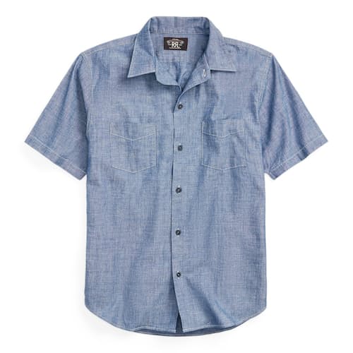 laydown image of Indigo Chambray Short Sleeve Workshirt