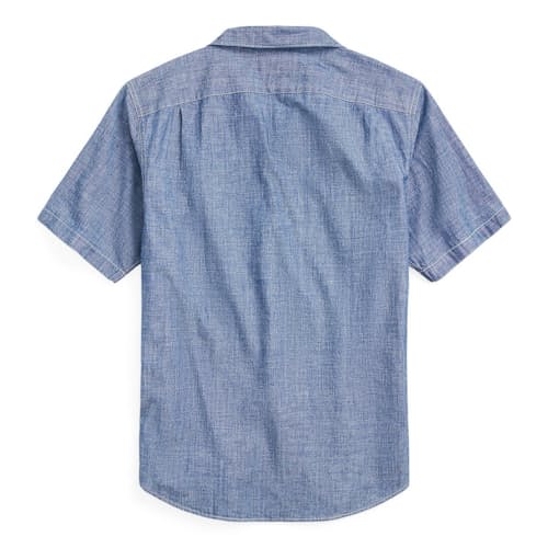 laydown image of Indigo Chambray Short Sleeve Workshirt