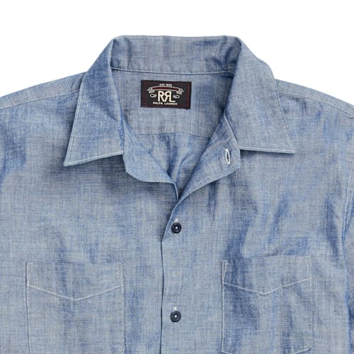 laydown image of Indigo Chambray Short Sleeve Workshirt