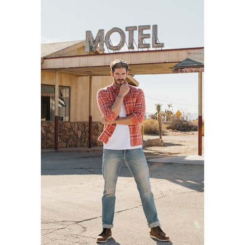 laydown image of The Hammer Straight 14 oz 4-Way Stretch Denim Jeans